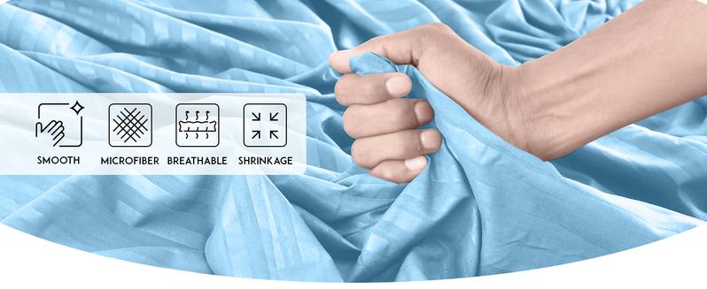 Lux Decor 4 Pc Striped Bed Sheets Set - Upto 16" Deep Pocket Soft Brushed Microfiber Bedding Set with Pillowcases - Fade & Stain Resistant Bedding Accessories - Bedding Supplies - Decorative Bedsheet - Bedding Supplies - All Season Bed Sheet Sets