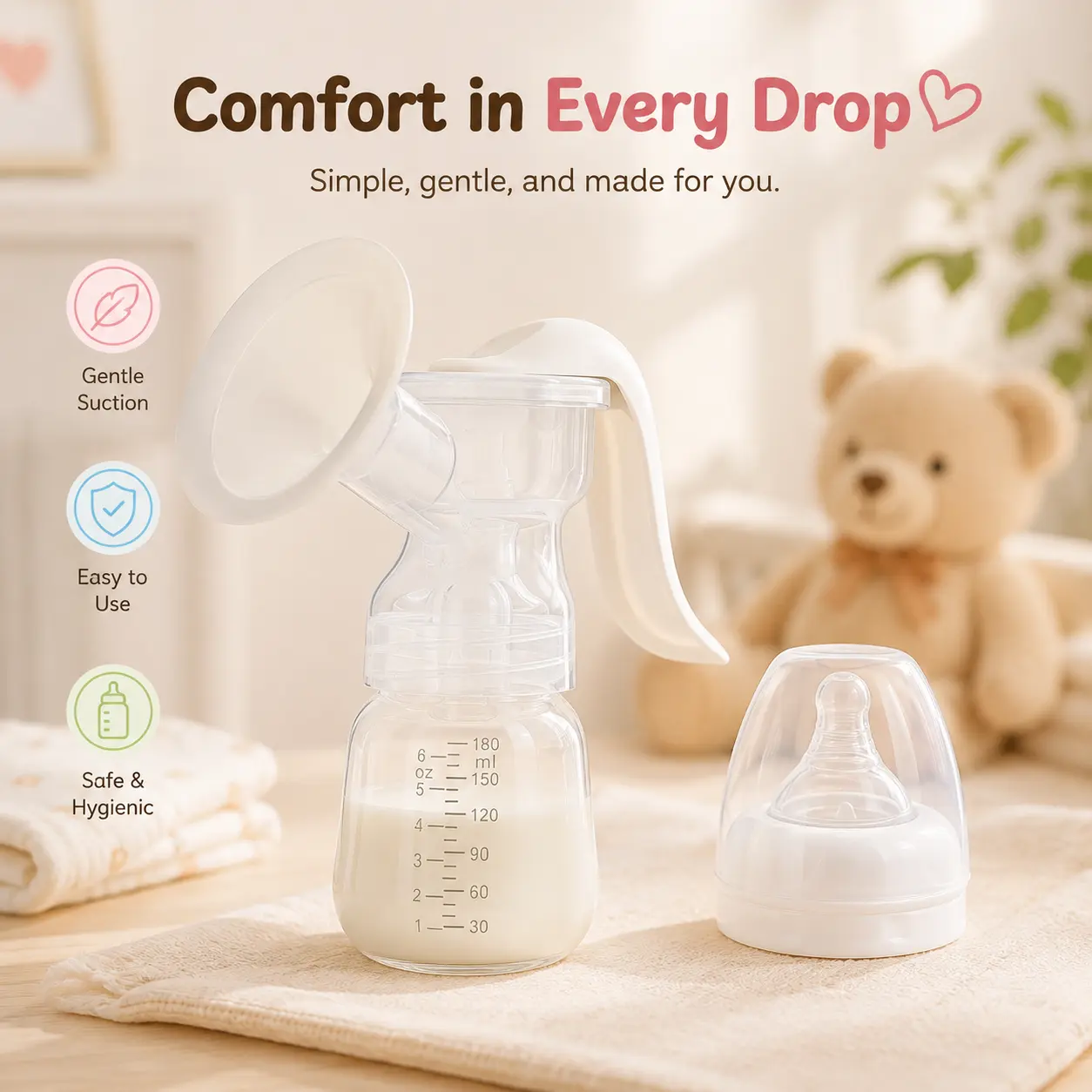 HOTMIR Portable manual breast pump bottle, combining milk expression, storage, and feeding in one, easily achieving multifunctional feeding Handheld Pump Hand Pump, Breast Milk Storage Solutions