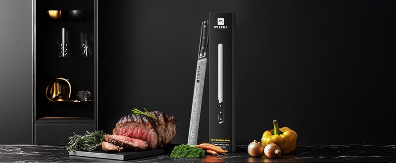 WIZEKA Brisket Knife,Ultra Sharp 12 Inch Damascus Slicing knife，Full Tang Carving Knife for Meat Cutting with G10 Handle，BBQ Knife，Great for Slicing Roasts, Meats, Fruits