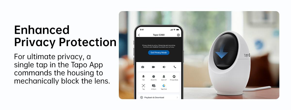 TP-Link & Tapo C260 RoomCam 360° 4K Ultra HD Pan Tilt Dual Band WiFi Indoor Security Camera with AI Face Recognition Two Way Audio and Enhanced Privacy Mode