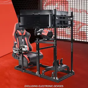 Supllueer 3060 Aluminum Alloy Racing Cockpit, featuring a triple monitor mount and red seat—compatible with G29/G920/G923/CSL-DD/GT DD Pro steering wheels. Does not include steering wheel, shifter, pedals, or other electronic peripherals.