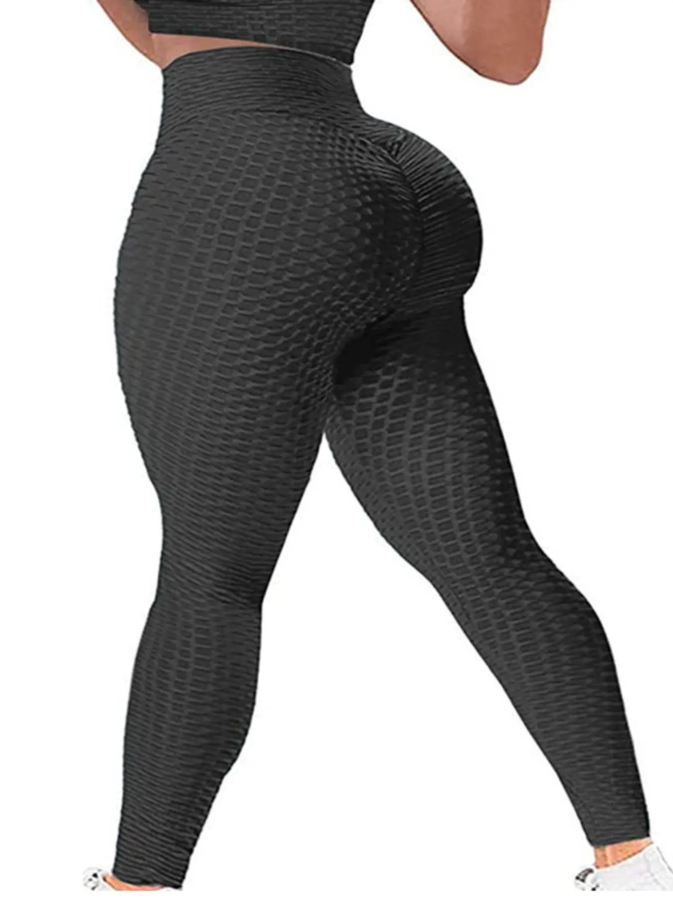 Women's Textured Hip Lift Stretchy High Waist Leggings, High Waists Leggings, Sports Tummy Control, Solid Color Skinny Fitness Yoga Pants for Yoga Gym Workout Running, Indoor Outdoor Wear, High Waisted Yoga