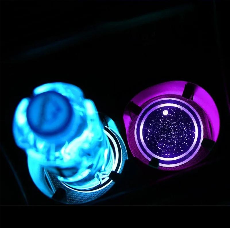 1PCS/2PCS/4PCS LED Cup Holder Lights for Car, Rechargeable 7 Color-Changing Light Up Cup Holder Insert Coasters, Car Accessories for Teens Vehicle