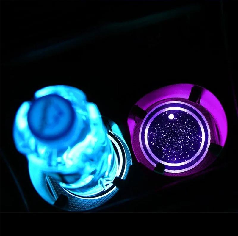 1PCS/2PCS/4PCS LED Cup Holder Lights for Car, Rechargeable 7 Color-Changing Light Up Cup Holder Insert Coasters, Car Accessories for Teens Vehicle