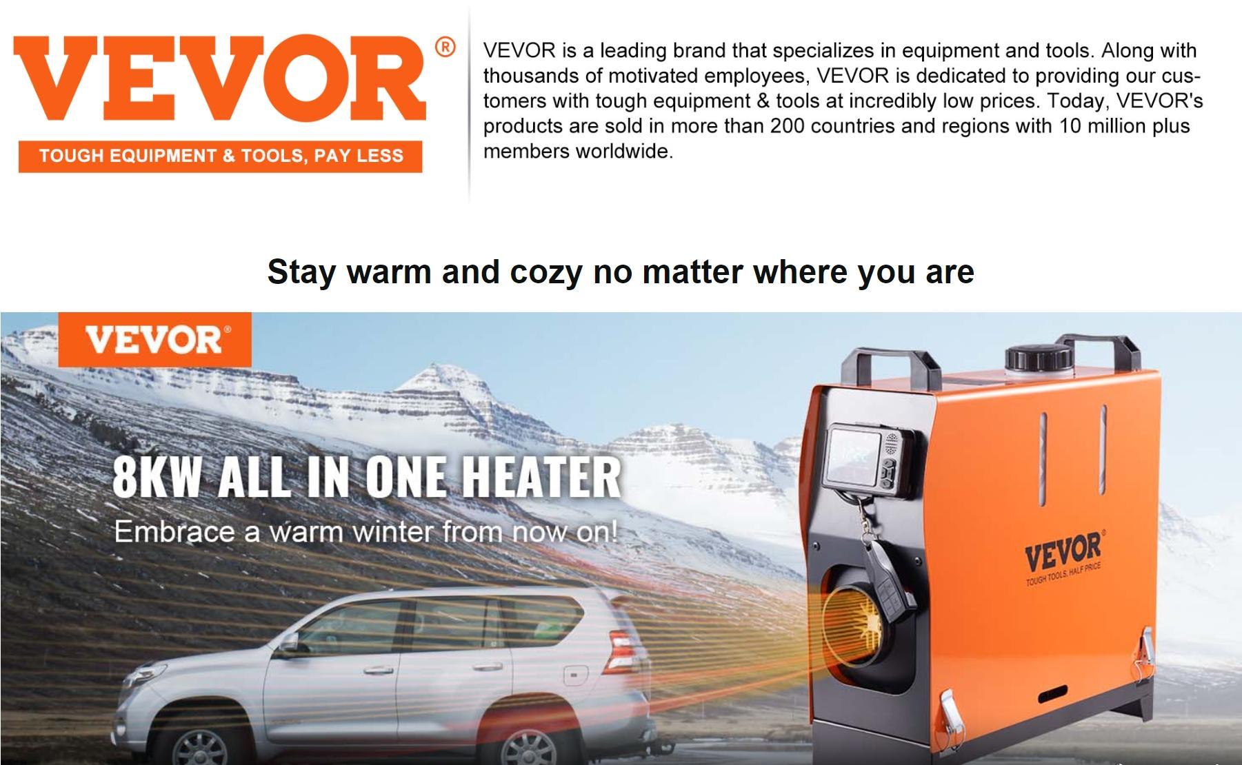VEVOR Diesel Air Heater, Max. 8KW 12V All-on-one Diesel Heater with Bluetooth App and LCD, Automatic Altitude Adjustment Max 18045 ft, Portable Parking Heater Fast Heating Low Noise, Diesel Heater for Truck RV Trailer Camper Van Boat and Indoors VEVOR Diesel Air Heater, Max. 8KW 12V All-on-one Diesel Heater with Bluetooth App and LCD, Automatic Altitude Adjustment Max 18045 ft, Portable Parking Heater Fast Heating Low Noise, Diesel Heater for Truck RV Trailer Camper Van Boat and Indoors