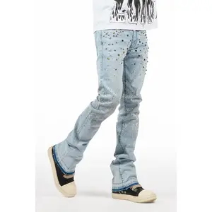 Onyx Light Blue Studded Stacked Flare Jean