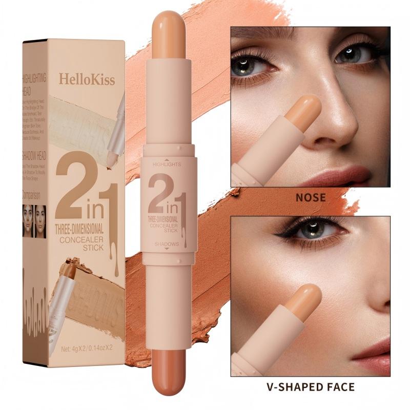 2-IN-1 Dual-End Highlight & Contour Stick, Three-Dimensional Shaping, Easy to Use & Portable, Brightens & Defines, Waterproof & Easy to Remove, Long-lasting, Smooth Creamy Blendable Formula, Natural Buildable Coverage, For All Skin Types