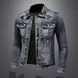 Men's Vintage Denim Jacket High Street  Loose Street Riding Biker Clothing Handsome Casual Buttoned Lapel Men's Clothing Menswear Coats baggy  compression  shirt compression  shirts  girls
