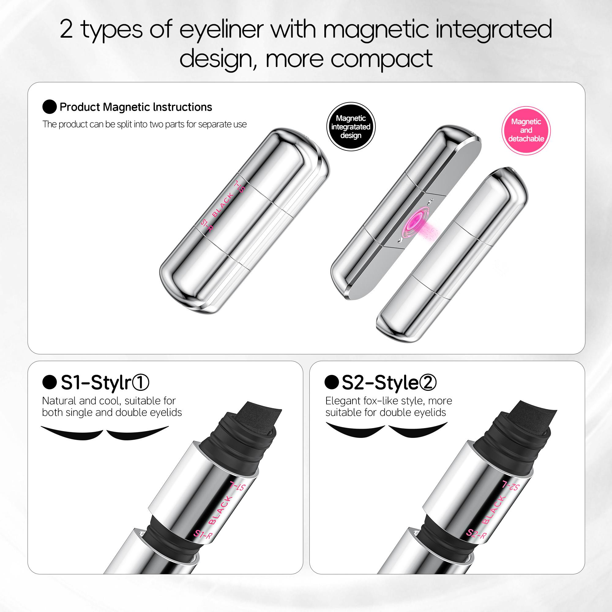 Huukorrol Capsule Grande 2-in-1 Eyeliner Stamp Pen 4-Head Design Quick-Dry Long-Lasting Smudge-Proof for Cat Eye Sharp Winged Lines All-Day Wear