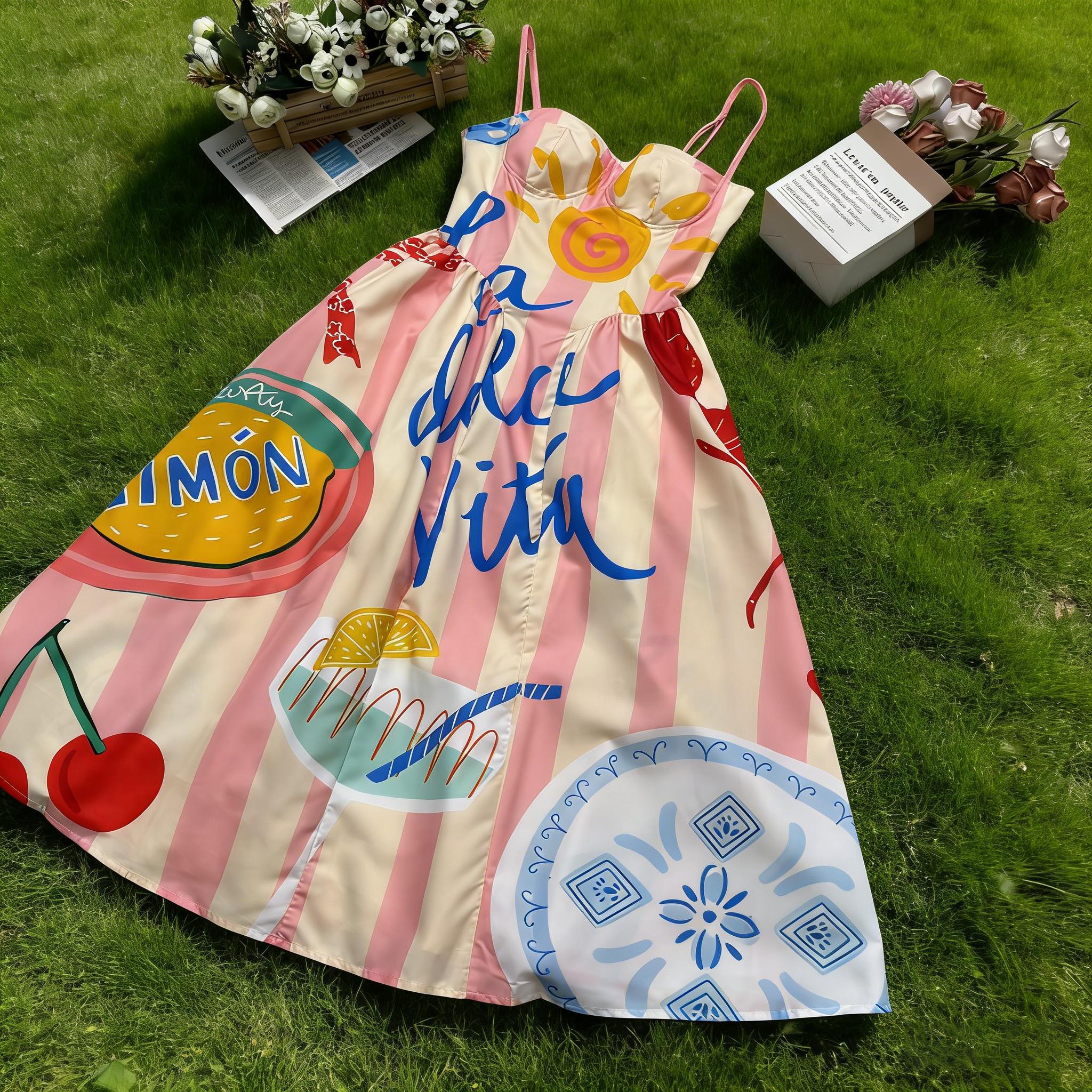 French Elegance Seaside Holiday Striped Printed Princess Dress Women's Midi Graphic A-Line Dress for Daily Life Tropical Flavour Breathable Lightweight Casual Chic Style Loose Fit Minimalist Outfit Top #SpringStatements