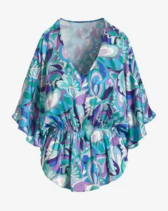 Print Cold Shoulder Blouson Blouse Maldives Abstract