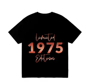 Women's Retro 1975 Limited Edition Pattern T-Shirt - Pure cotton bright red bold letter printed short sleeve crew neck casual top, loose machine washable spring and summer T-shirt, women's T-shirt, opaque fabric, suitable for all seasons