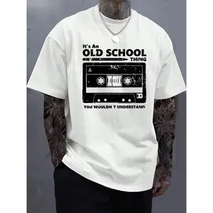 Men's Retro Graphic Cotton T-Shirt - "It's an Old School Thing" Vintage Cassette Tape Design, Soft Crew Neck, Casual Summer Tee, 100% Cotton, Machine Washable, Cotton T Shirts