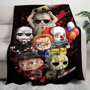 Horror Cartoon Print Fleece Blanket, Contemporary Style, All-Season Throw, Machine Washable,Cozy Gift Blanket Halloween Gifts