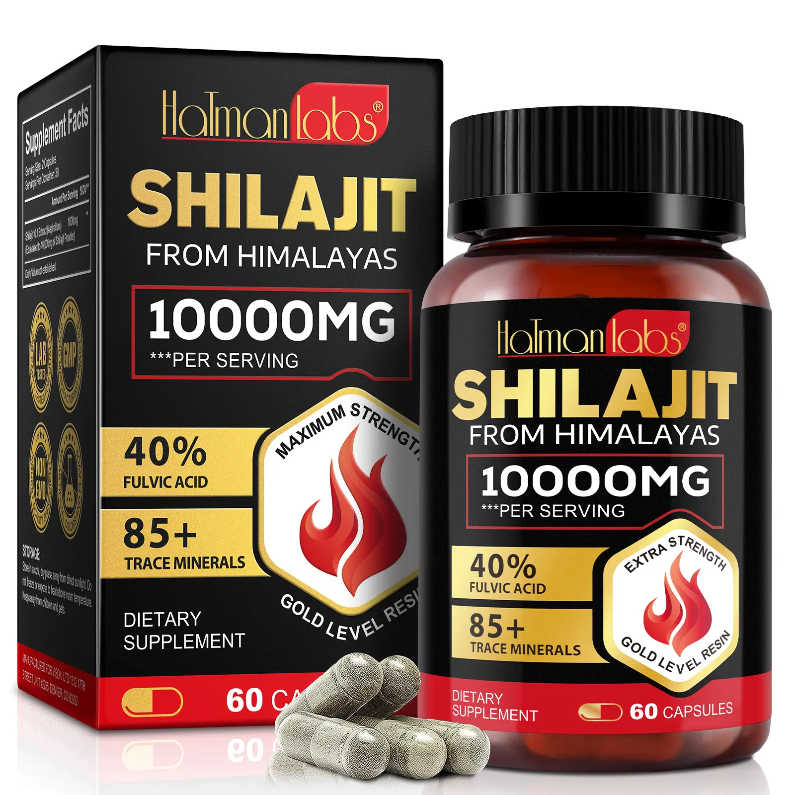 Hatmanlabs Himalayan Shilajit Dietary Herbal Supplement Capsules - 16000mg, 120-Day Supply for Men and Women, Clean Absorbable Fitness Nutritional Support, Absorbable Supplements, Clean Fitness Supplement