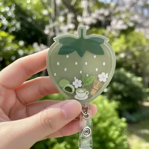 Matcha Strawberry Shaker Badge Reel, Green Tea Matcha Strawberry Shaker ID Holder, Kawaii Food Shaker Badge Reel, Matcha Lover Shaker Badge