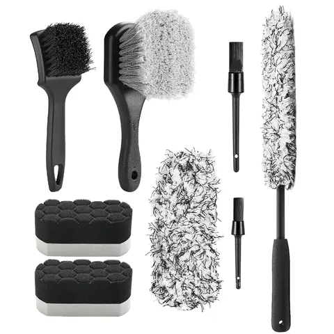 8 Pcs Garden Cleaning Tools Set,Microfiber Flat Wheel Brush,Soft-bristled Rim Brush,Double-Ended Detailing Brush,Detailing Pads,Scratch-Free & Multipurpose Cleaning Tire Brush,Tools & Hardware,Summervibes