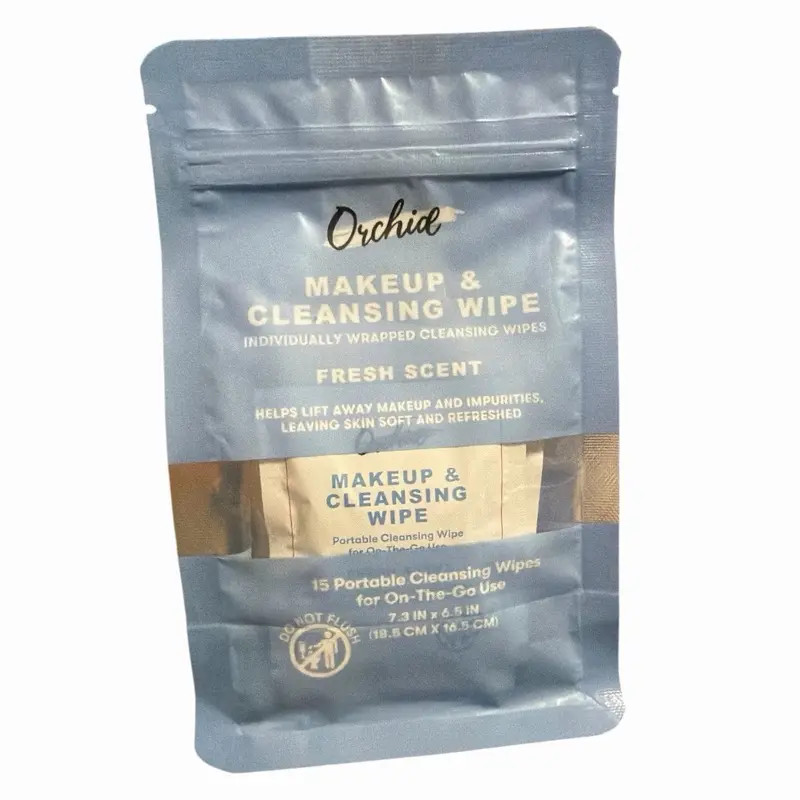 Orchid makeup & cleansing wipes individually wrapped in FRESH SCENT 15 count, hydrating wipes, beauty on the go