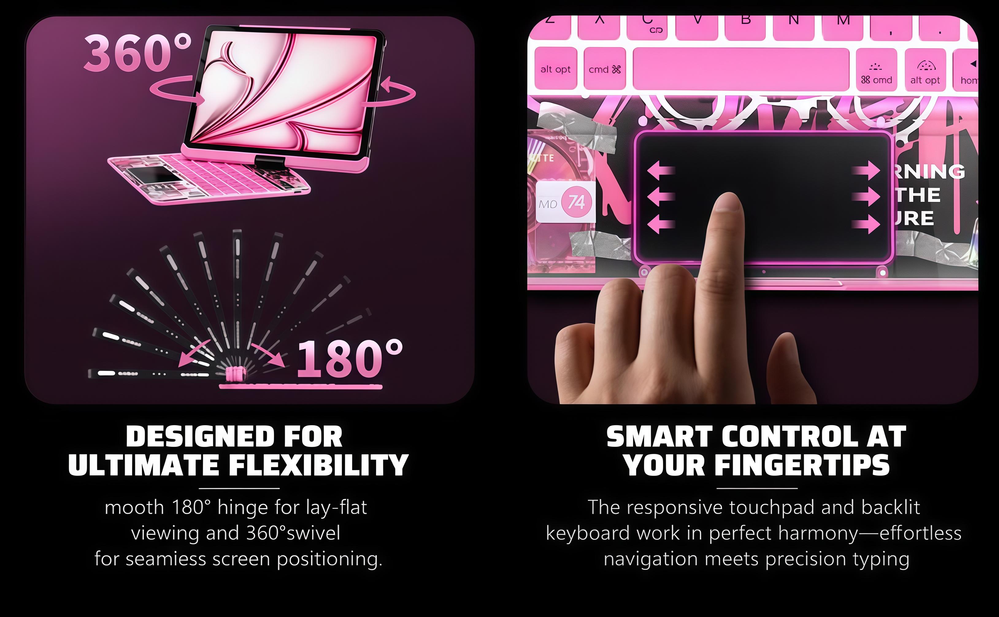 DarlingCase Y2k Pink iPad keyboard Case– 360° Rotating Multi-Touch Trackpad, RGB Backlit Keyboard, Transparent Back, Pencil Holder, Type-C Charging,for ipad 10th gen case ipad a16 case Tablet Cyberpunk Wireless  Digital