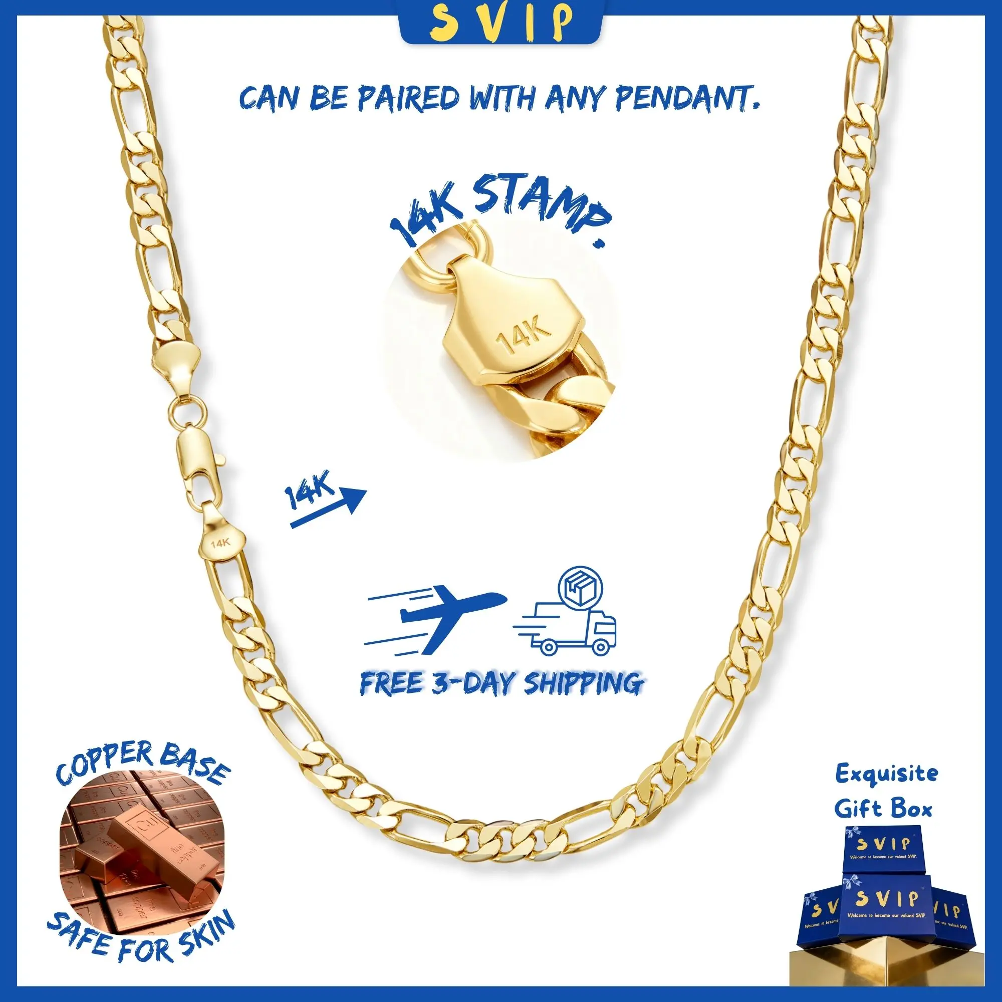 (Fully upgraded)14K Real Gold Plated Figaro Chain Necklace for Men Italian Style 2mm/10mm Link 24" Length Tarnish-Free Nanotech Coating Durable Stainless Steel Hip Hop Streetwear Jewelry Perfect Layering Gift for Him