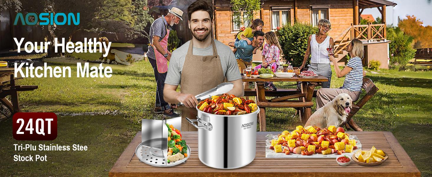 24 Quart Stainless Steel Stock Pot With Lid, 3-IN-1 Heavy Duty Tamale Steamer Pot with Visible Lid for Pasta, Soup,Large Pot for Cooking with Steam Rack,Dishwasher & Oven Safe Cookware Glass 24 Quart Stainless Steel Stock Pot With Lid, 3-IN-1 Heavy Duty Tamale Steamer Pot with Visible Lid for Pasta, Soup,Large Pot for Cooking with Steam Rack,Dishwasher & Oven Safe Cookware Glass