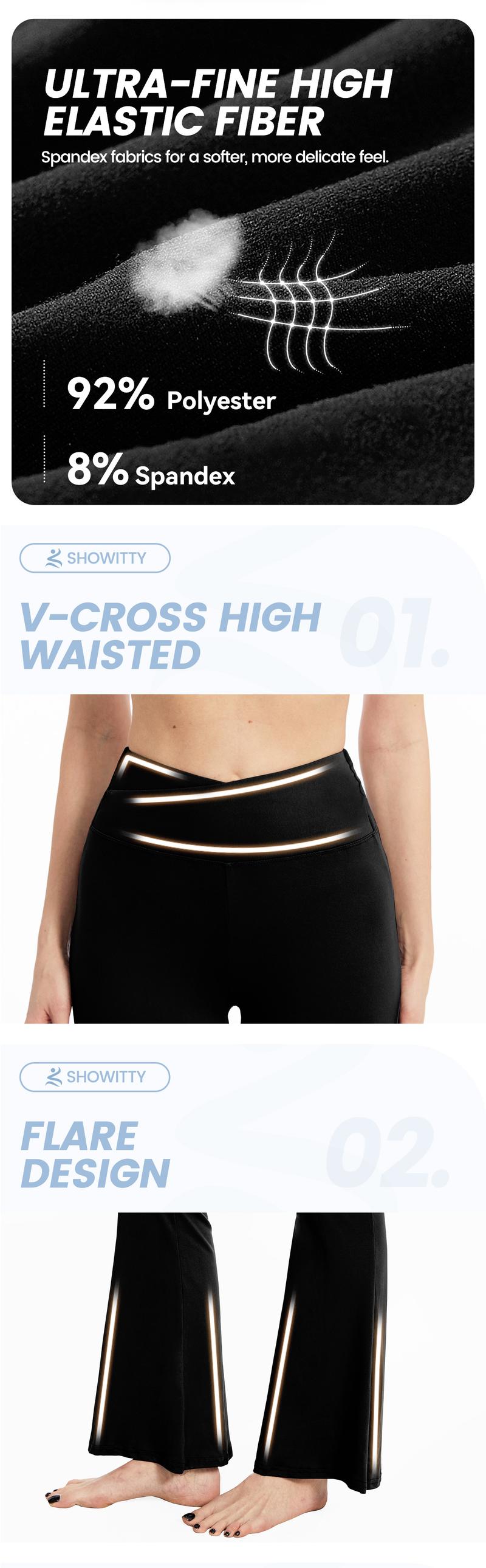 SHOWITTY Women's High Waisted 1/2 Pack Flare Leggings – Crossover Yoga Pants with Pockets Bootcut for Workout, Yoga & Casual Wear