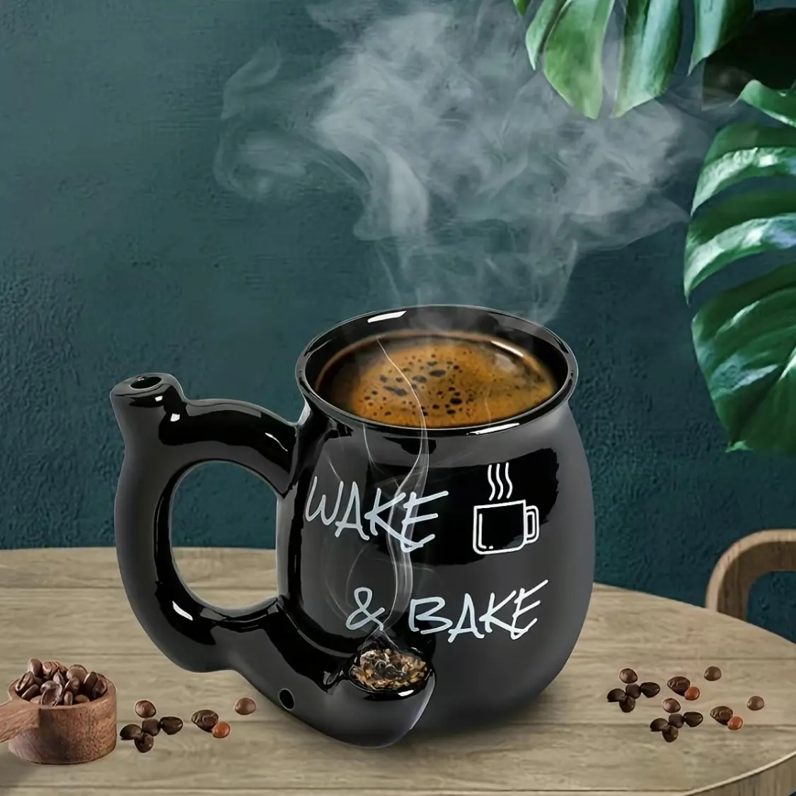2 in 1 Food Grade Ceramic Smoking Coffee Travel Mug, Coffee Cups, Tumbler, Beverage Mug, BPA Free Lead & Cadmium Free Non-Toxic Heat Resistant Shatterproof Reusable Drinkware, Dishwasher Safe Cup for Coffee Lovers Smoking Enthusiasts Home Office Bar Party