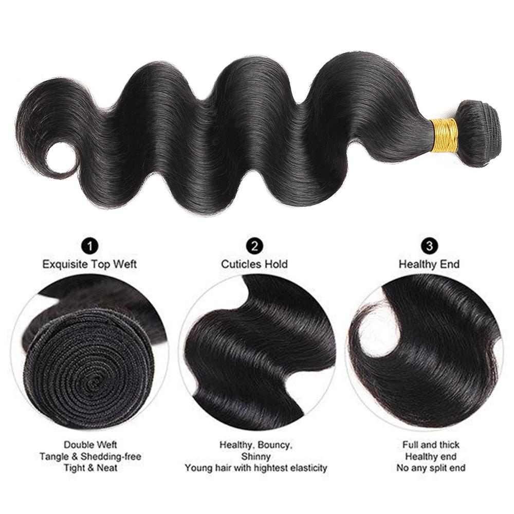 Body Wave Hair Bundles with Closure Brazilian Human Hair 3/4 Bundles with 4x4 2×6 Lace Closure Sew in