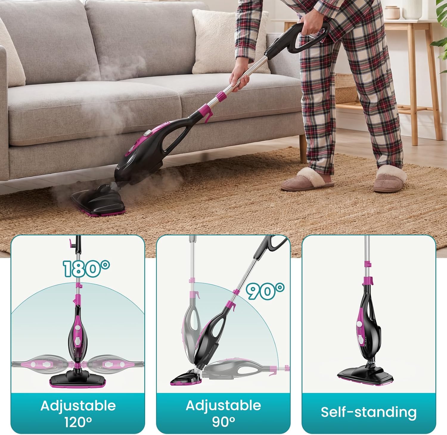 10-in-1 Steam Mop, 1550W Detachable Handheld Steam Cleaner, 16FT Cord & 2 Washable Pads, Multi-Purpose Floor Steamer for Hardwood, Carpet, Tile, Grout & Windows