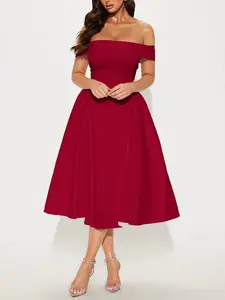 Yara Off Shoulder Midi Dress - Red