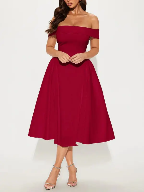 Yara Off Shoulder Midi Dress - Red - TikTok Shop