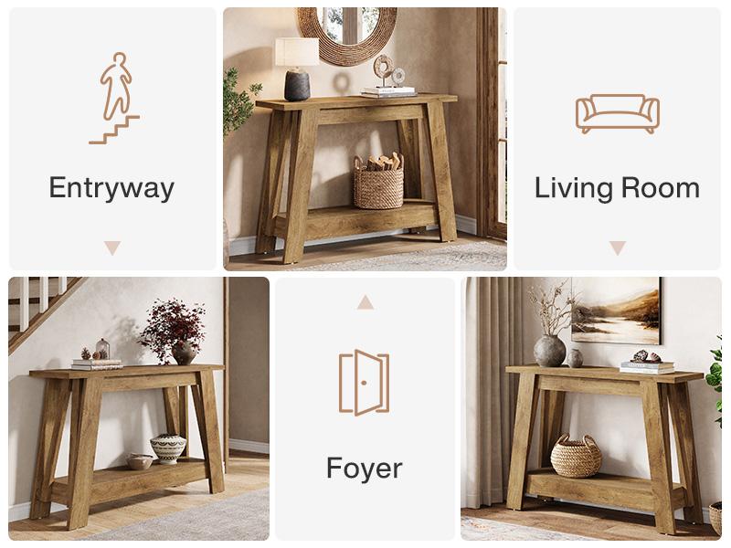 LITTLE TREE 41.3" Farmhouse Console Table, 2-Tier Wooden Entryway Table with Storage, Rustic Narrow Behind Couch for Living Room, Hallway, Foyer
