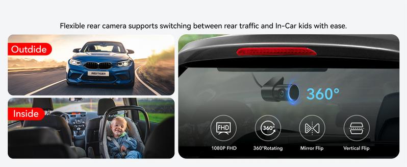 REDTIGER F17 4K 3-Channel Dash Cam with 5GHz WiFi GPS, 64GB Card, 2160P+1080P+1080P, Triple Car Camera, IR Night Vision, Parking Mode-Holiday Haul