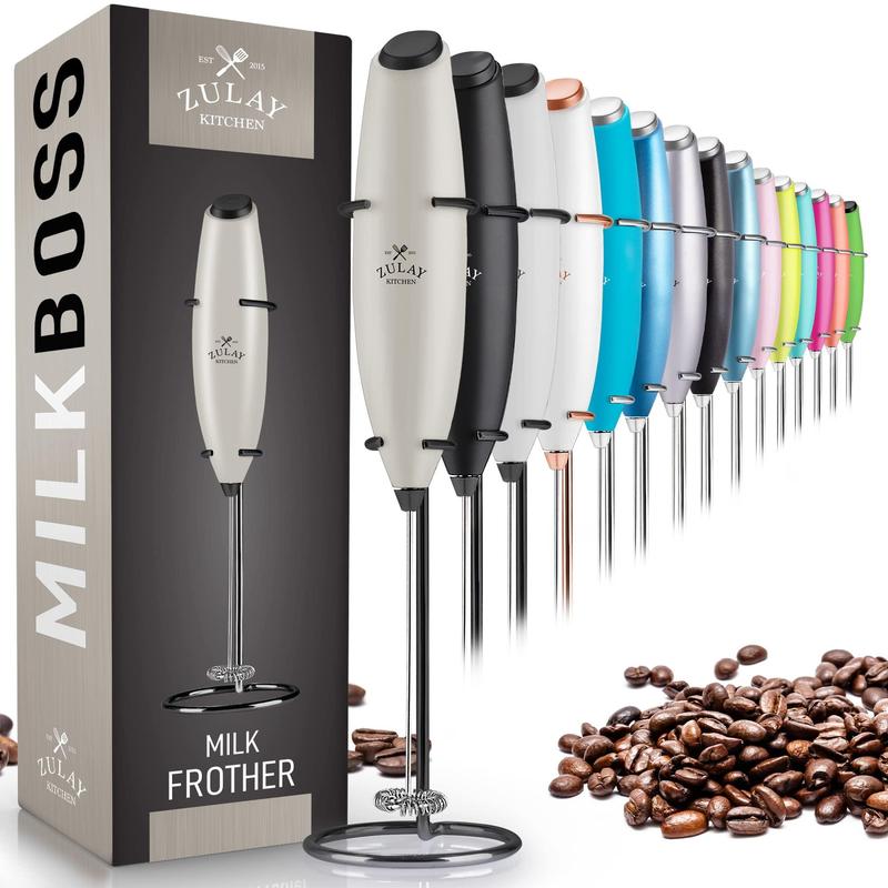 Zulay Kitchen Premium Milk Frother with Stand - Ultra-Fast Handheld Mixer for Coffee Lattes Matcha - 80 Color Options - Comes with Duracell Batteries - Household Appliances