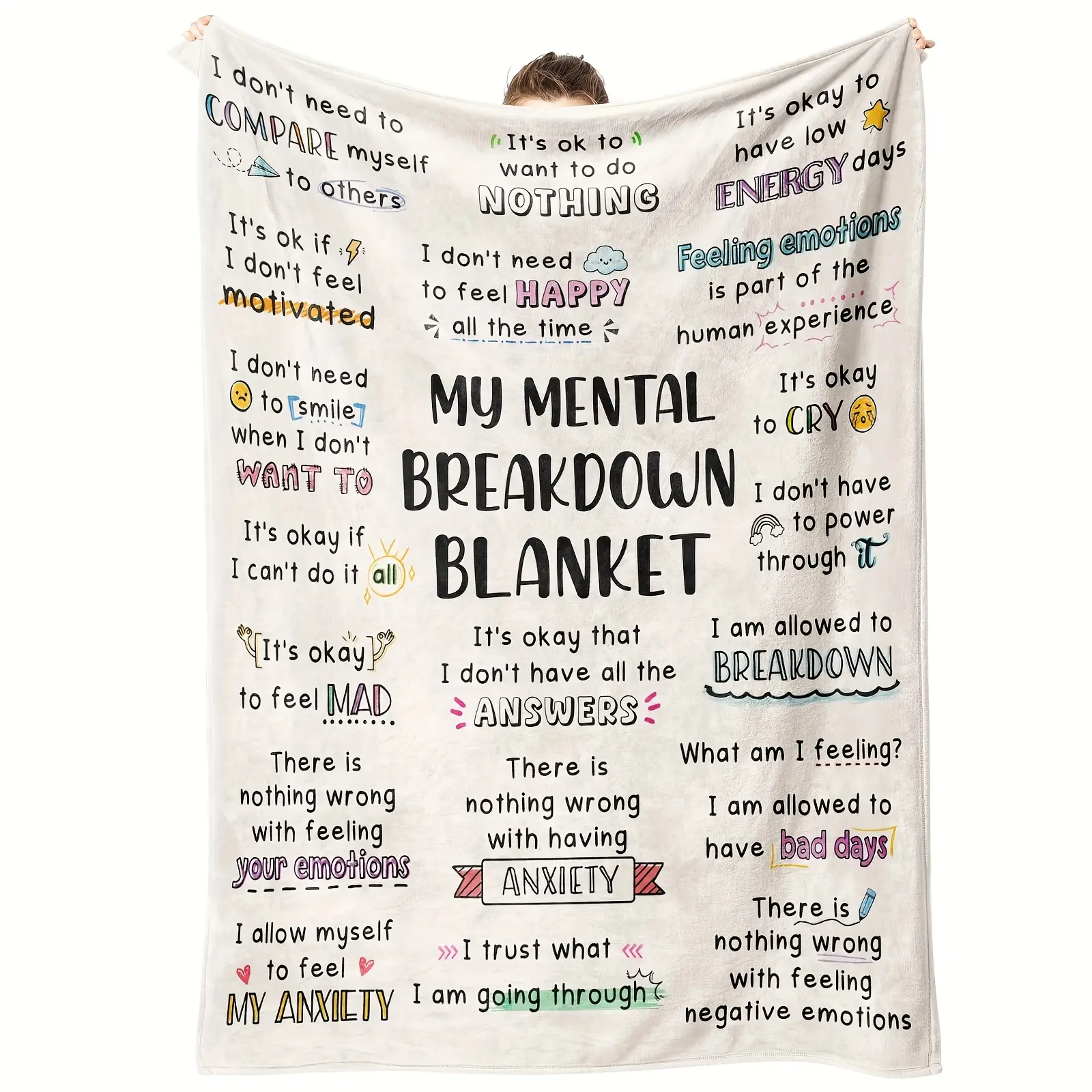 Emotional Support Therapy Slogan Print Blanket Mental Health Gift for Men Women Office Essential Decor Counseling Tool MustHave Item