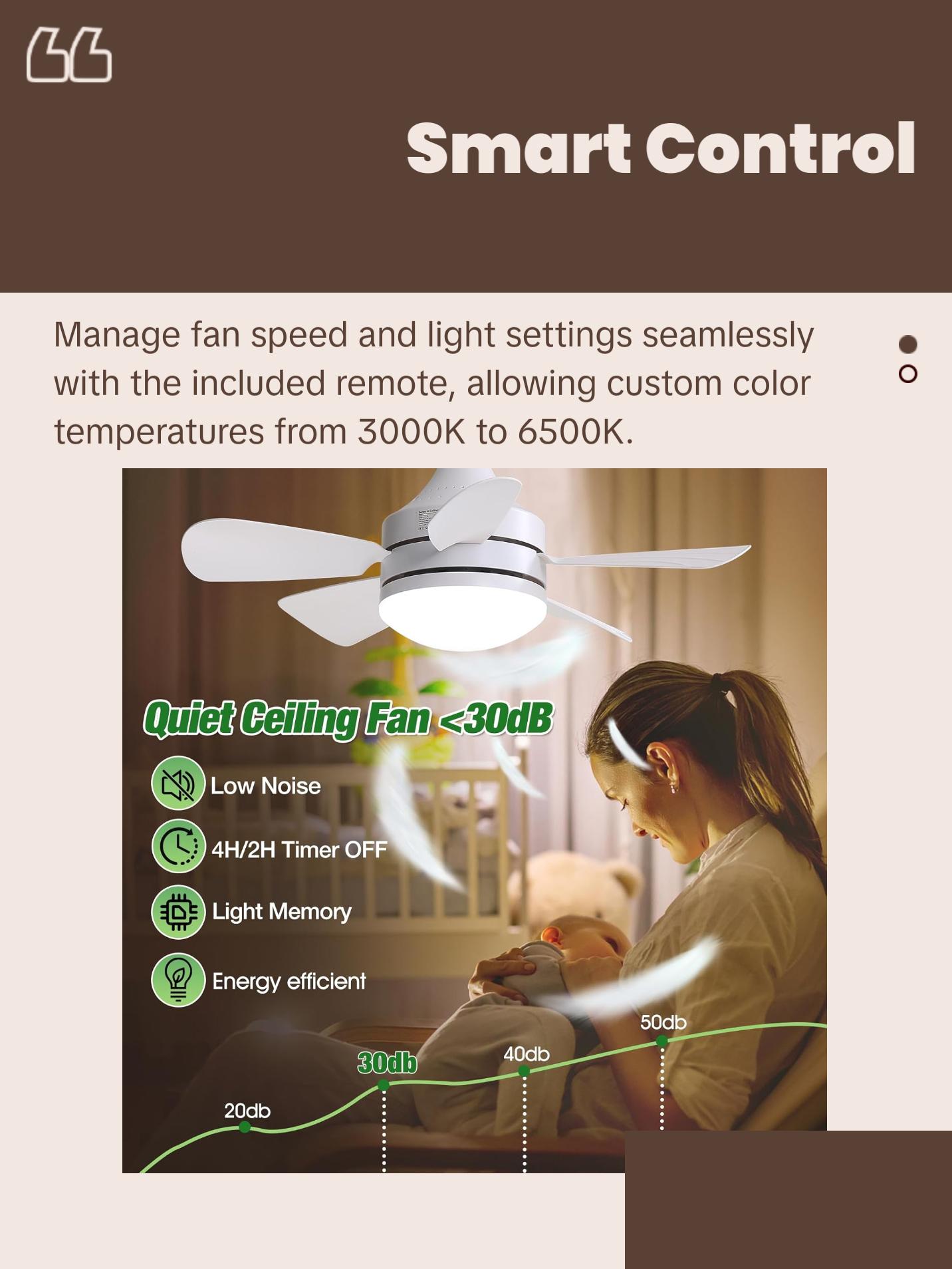 Socket Fan Light +Remote, 2000 Lumens 17.8" E26 Base Screw in Ceiling Fan Dimmbl