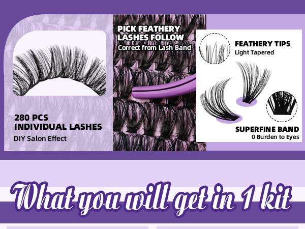 200D Kit l B&Q Dramatic Soft Mega Thick Volume Individual Clusters,D-Curl, DIY Ultra Soft Eyelashes Extension,Waterproof Sleep proof,Week Long Lasting,Salon Full Fake Lashes, Makeup Cosmetic Lash Stacking Vacation Lash Feb Stockup