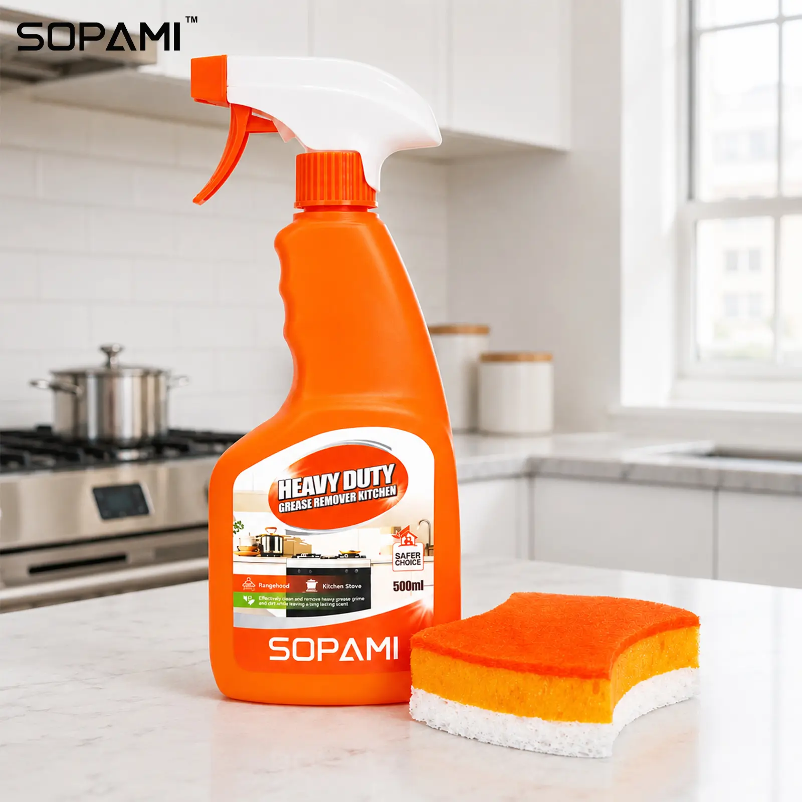 SOPAMI Heavy Duty Kitchen Grease Remover Cleaner | Fast Dissolve Stubborn Oil & Grime for Stove, Range Hood & Cooktop, 500ml