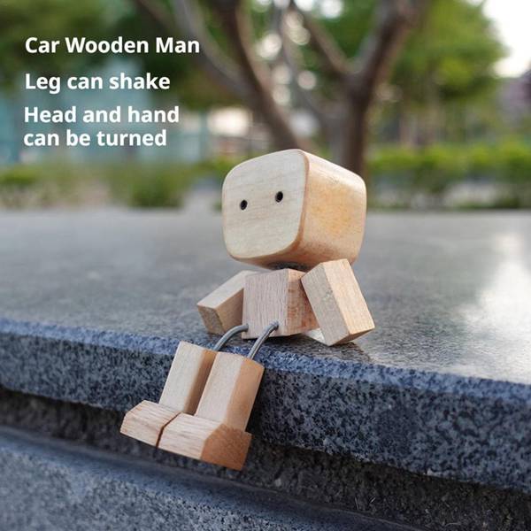 Wooden Creative Car Decoration Charming Rocking Man Mini Dashboard Bobblehead Toy with Leg Swinging Small Wooden Man for Car Accessories