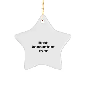 'Best Accountant Ever' Star Ornament, Funny Accountant Gifts for Christmas Unique Presents from Men to Women, White Star Shaped MDF with Gold Cord