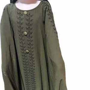 Dubai Abaya with Intricate Gold Embroidery and Gemstone Accents for Festive Wear