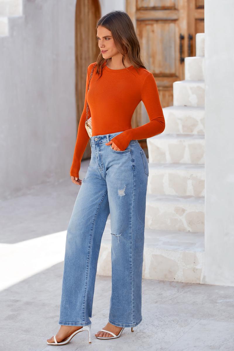 BTFBM Women's Casual Long Sleeve Crew Neck Top - Slim Fit Basic Going-Out Blouse for Summer & Fall