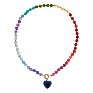 Colorful Beaded Charm Pendant Necklace - 18k Gold Plated Stainless Steel
