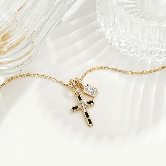 Fettero Gold Cross Necklace for Women Gold Plated Dainty Cross Pendant Non-Tarnish Necklace, Faith Crucifix Chain Jewelry, Elegant Religious Gifts