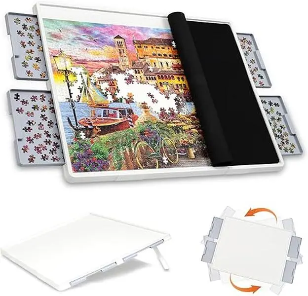 WELGEE 2-in-1 Tilting & Rotating Puzzle Board with Drawers & Cover, 35"x27" Portable Spinning Plastic Table, 1500-Piece Capacity, Upgraded Lazy Susan, Puzzle Accessories for Cozy Hobbies (for Adults),back to school,back to school haul