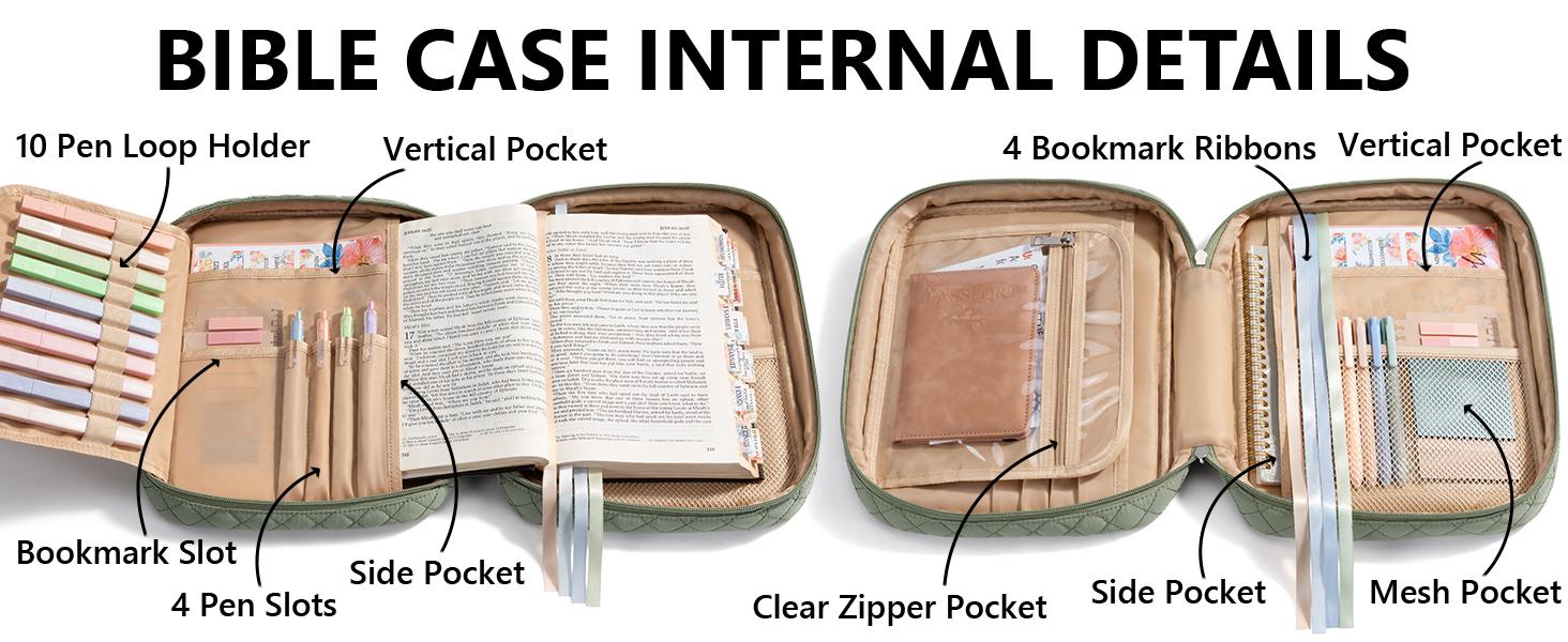 FLOE Bible Cover Case for Women Large Bible Bag, Bible Study Supplies Journaling Kit Quilted Church Bag with Handle, Puffer Carrying Case w/Tabs Accessories Easter Mothers Day Christian Gifts for Women Mom