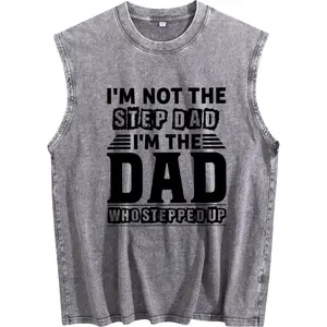 Men’s Plus Size White Sleeveless Vest – Black "I'm Not The Step Dad" Print, Oversized Comfortable Fit for Big and Tall Dads