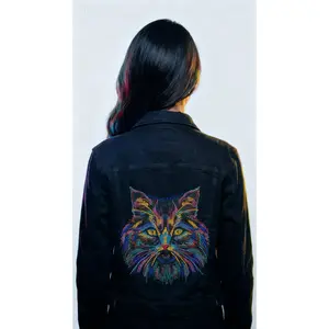 Midnight Prism Feline Couture Embellished Denim Jacket