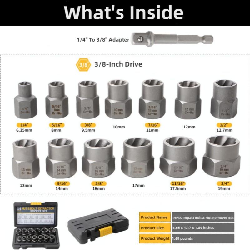 【Fall Deals For You】Bolt Extractor Tool Set, 13+1 Counts Impact & Nut Remover Stripped Lug Remover, Drive Rounded Bolt Remover for Removing Damaged, Frozen Universal Impact impact bolt