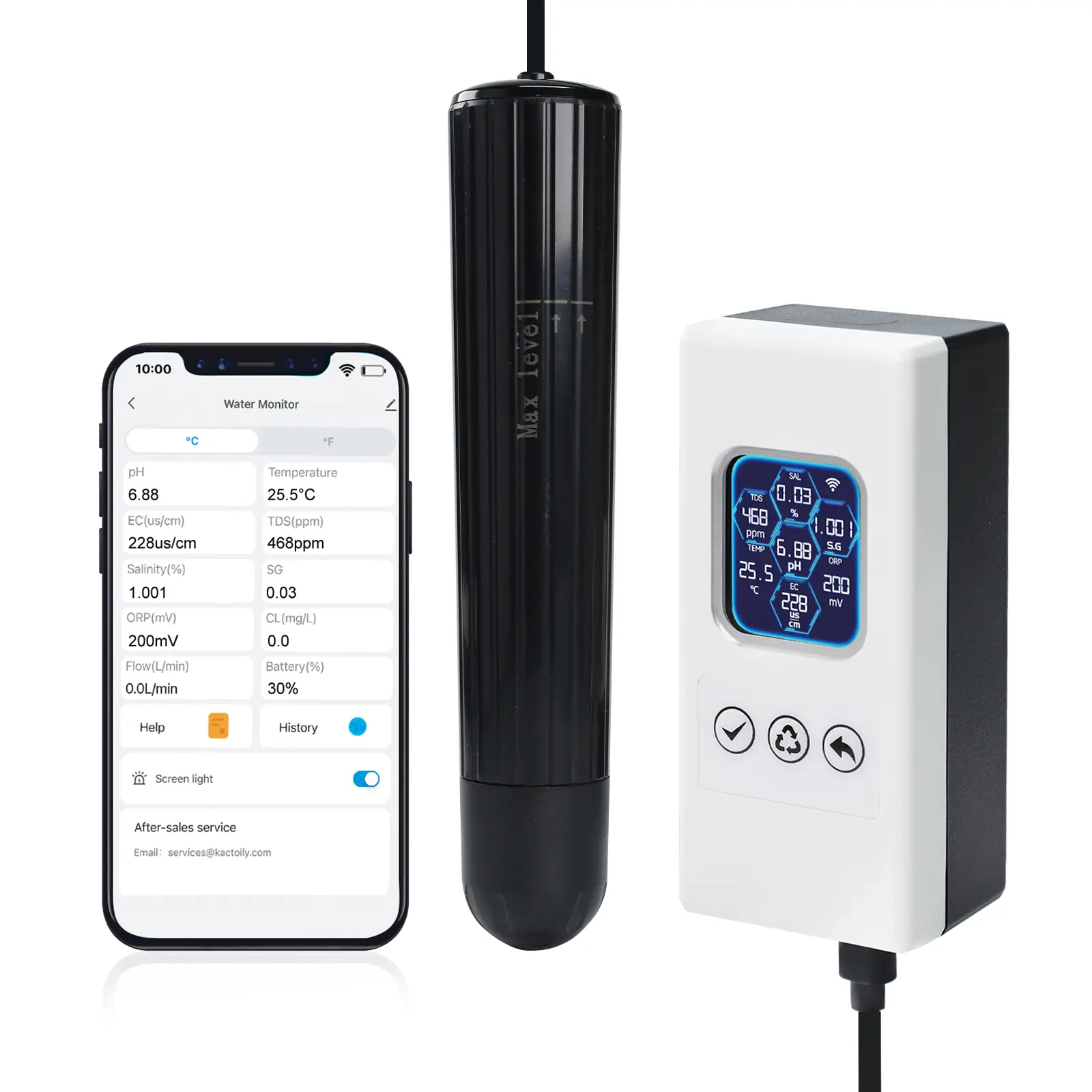 Smart Aquarium Water Quality Monitor – 7-in-1 Real-Time Water Tester for pH, Temperature, TDS, EC, Salinity, Specific Gravity & ORP – WiFi Connected with Mobile Alerts